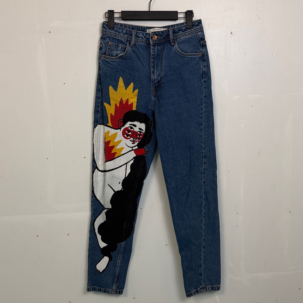 Zara Blue Denim Jeans with design